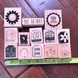 Wooden Rubber Stamp Set with Colorful 'Be Mine' Block